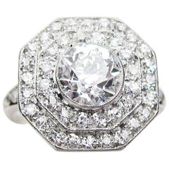Vintage Art Deco 1.98 Carat Diamond Double-Tier Platinum Halo Engagement Ring