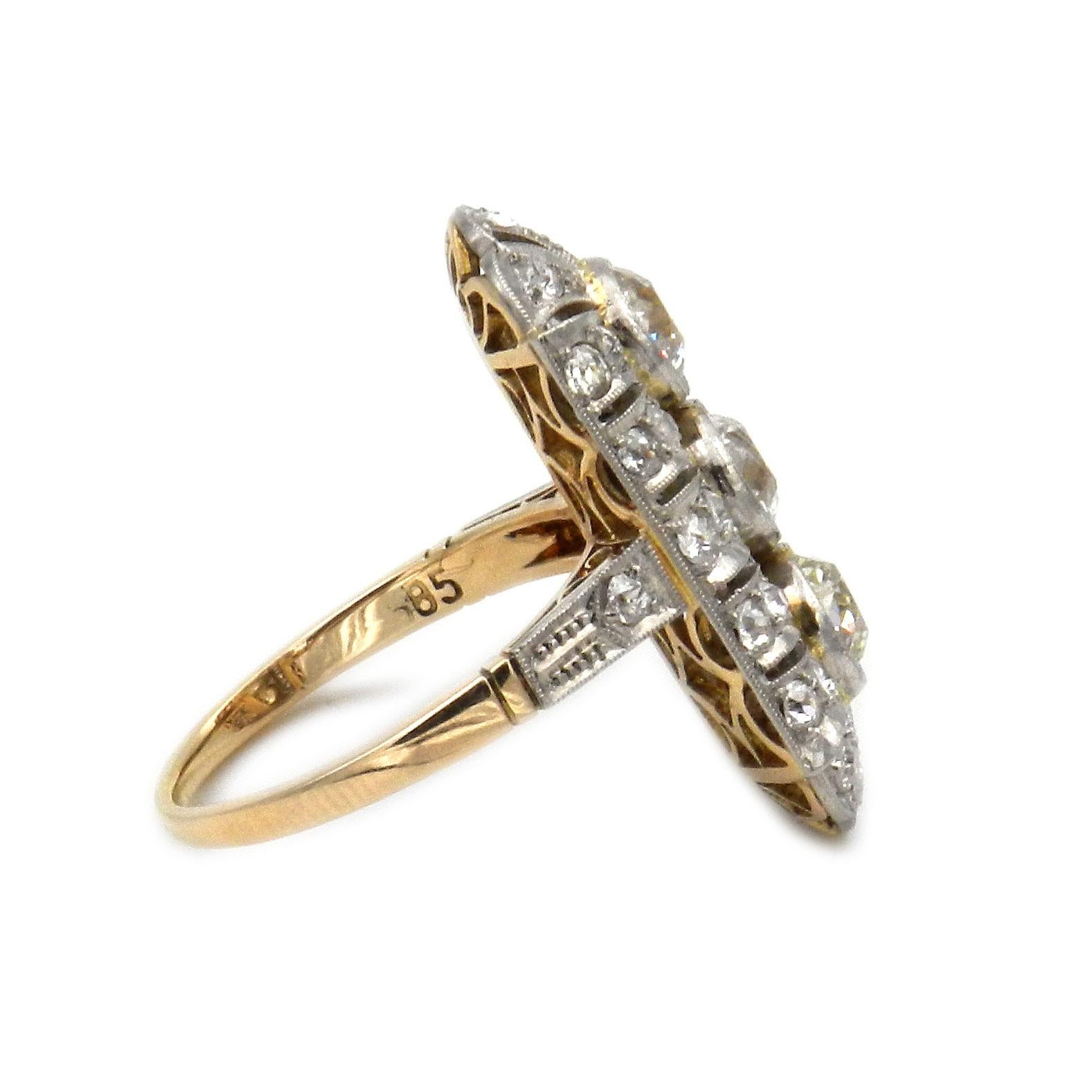 Women's Art Deco 1.98 Carat Diamond Platinum and Gold Ring, circa 1930