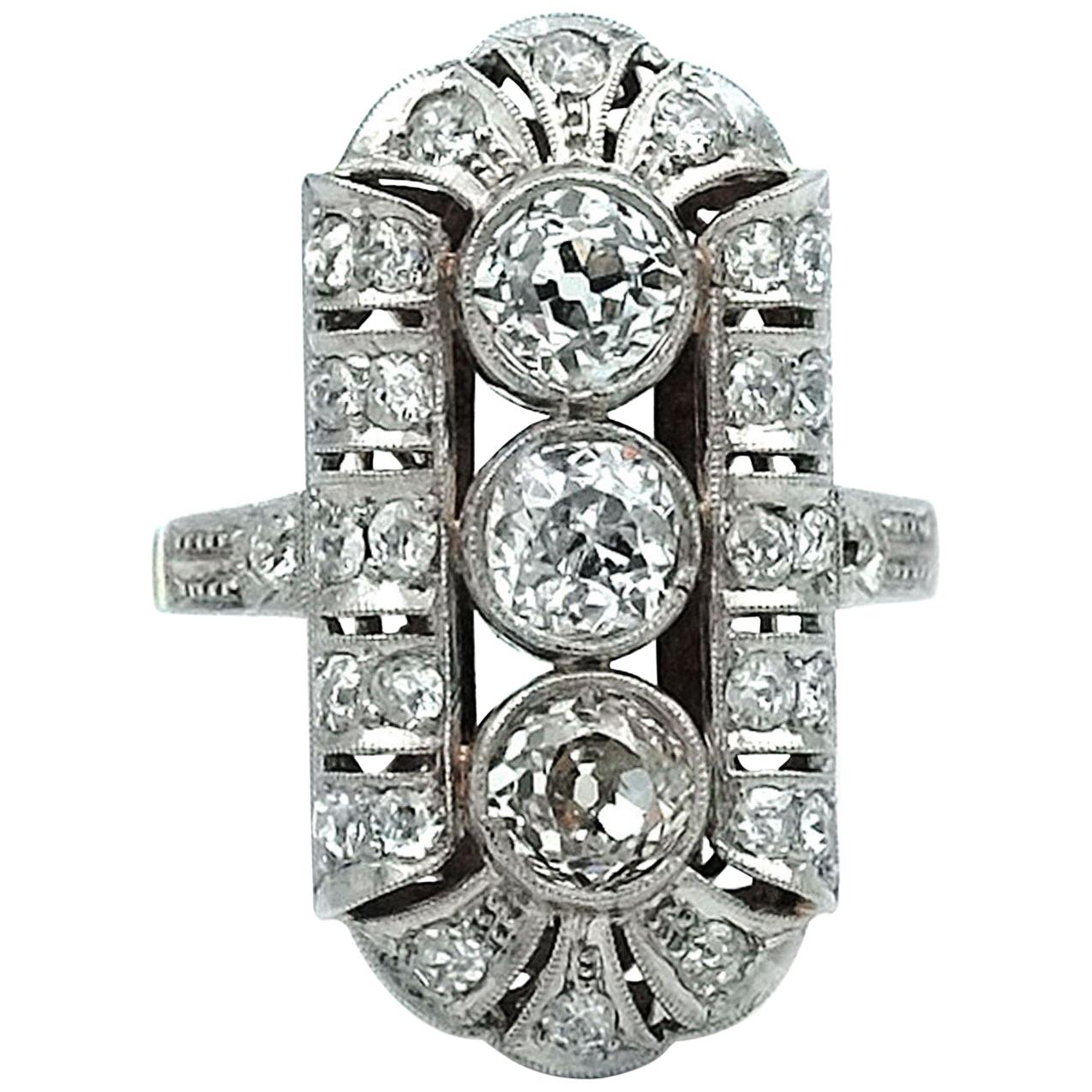 Art Deco 1.98 Carat Diamond Platinum and Gold Ring, circa 1930