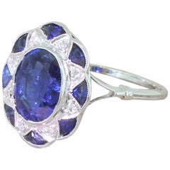 Art Deco 1.98 Carat Sapphire and Diamond Cluster Ring