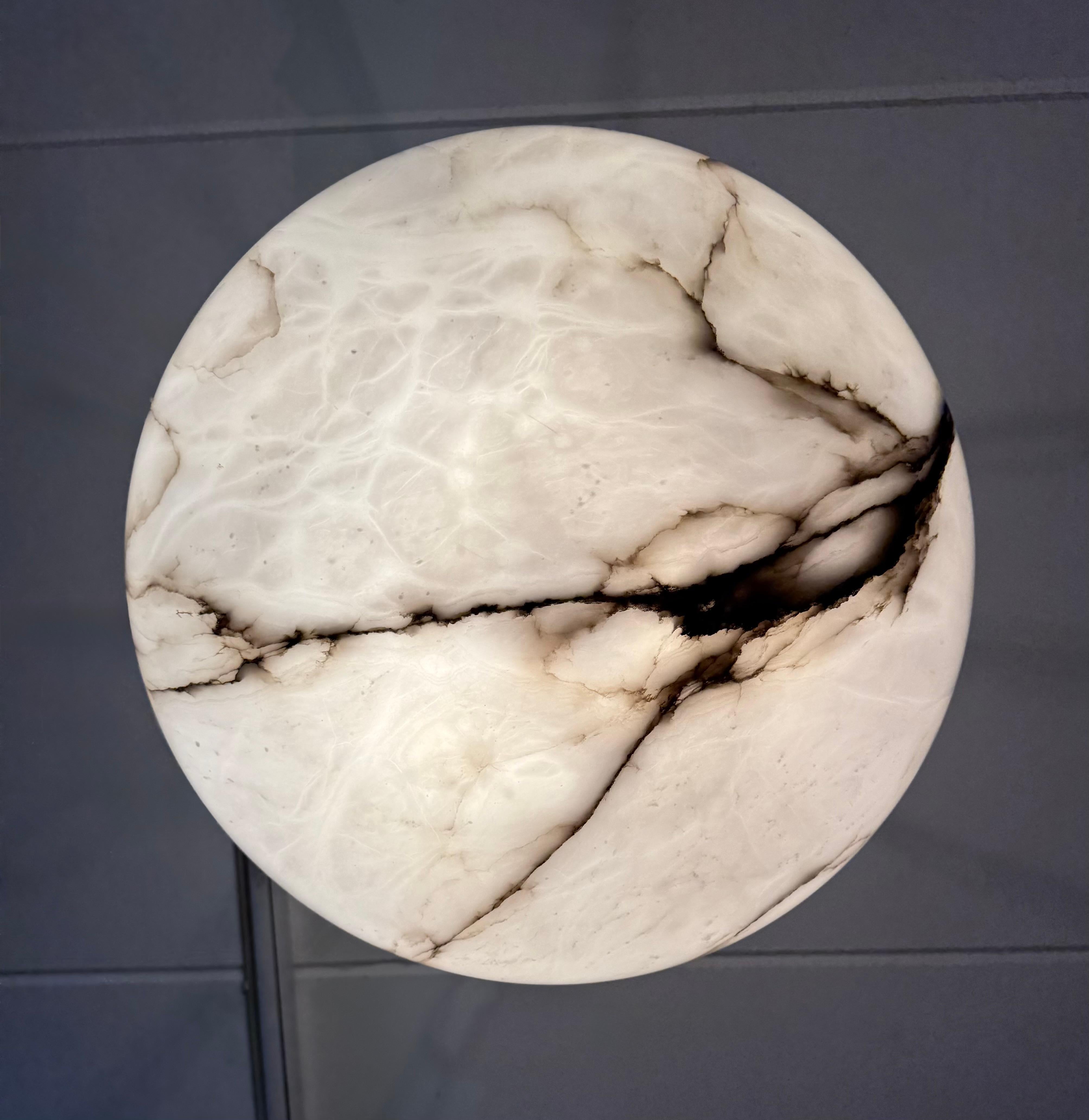 Art Deco 19.8” Diameter Perfectly Balanced White & Black Alabaster Pendant Light For Sale 12