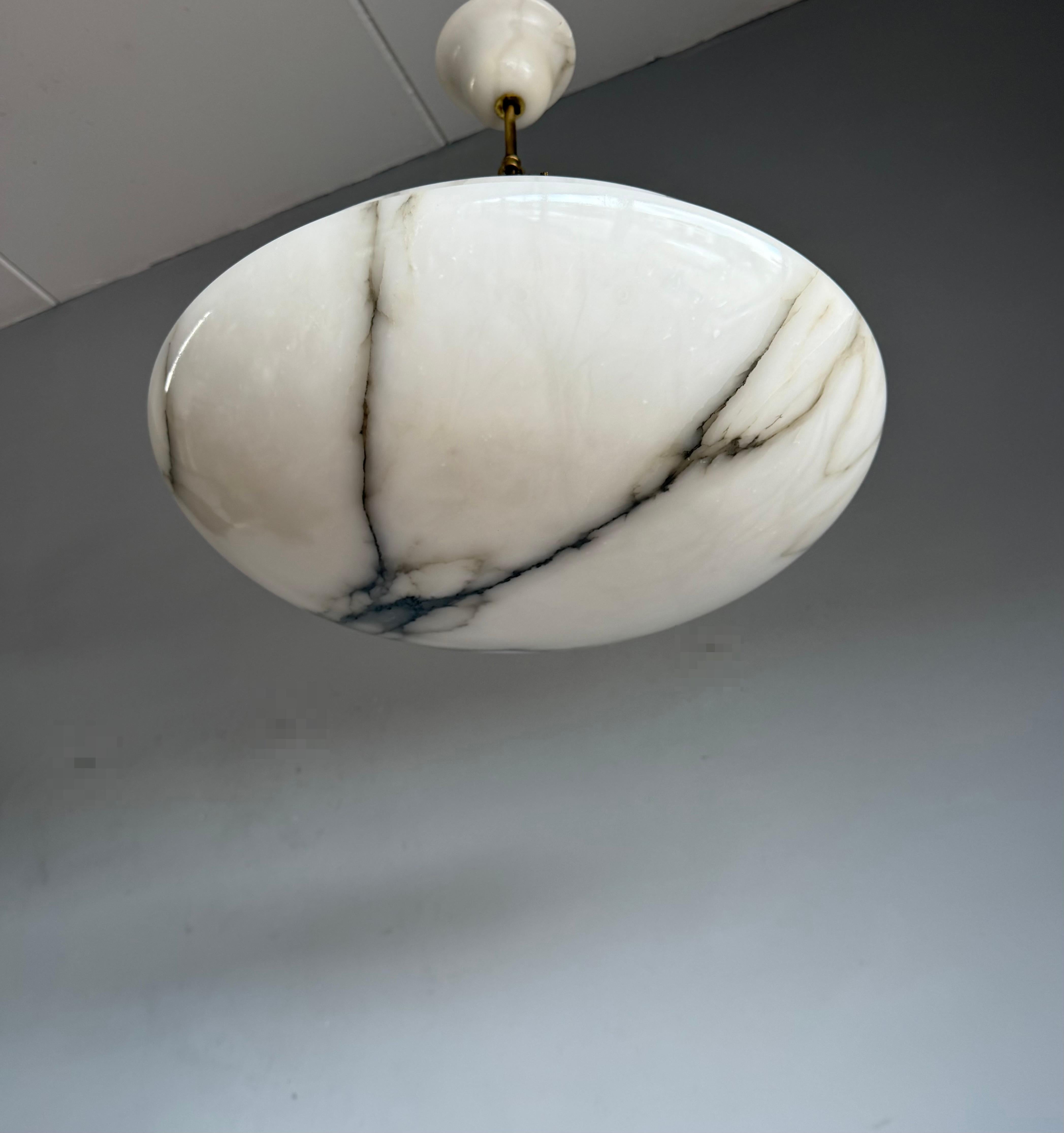 Art Deco 19.8” Diameter Perfectly Balanced White & Black Alabaster Pendant Light For Sale 2