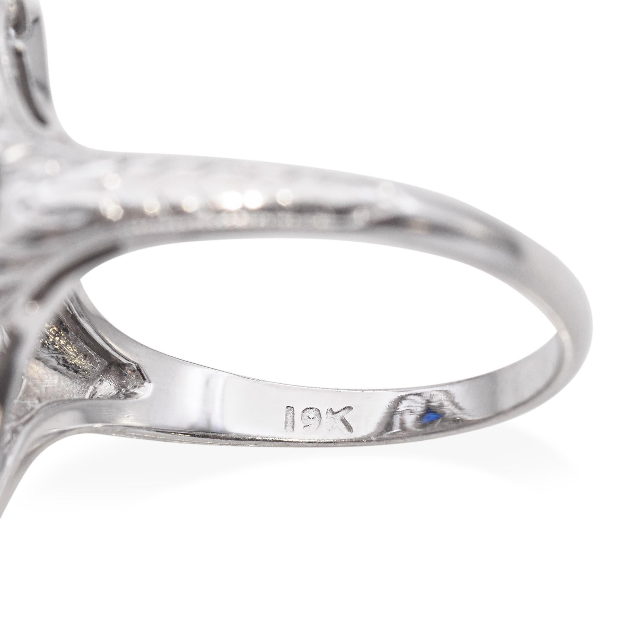 Art Deco 19k White Gold Diamond and Sapphire Filigree Dinner Ring For Sale 1