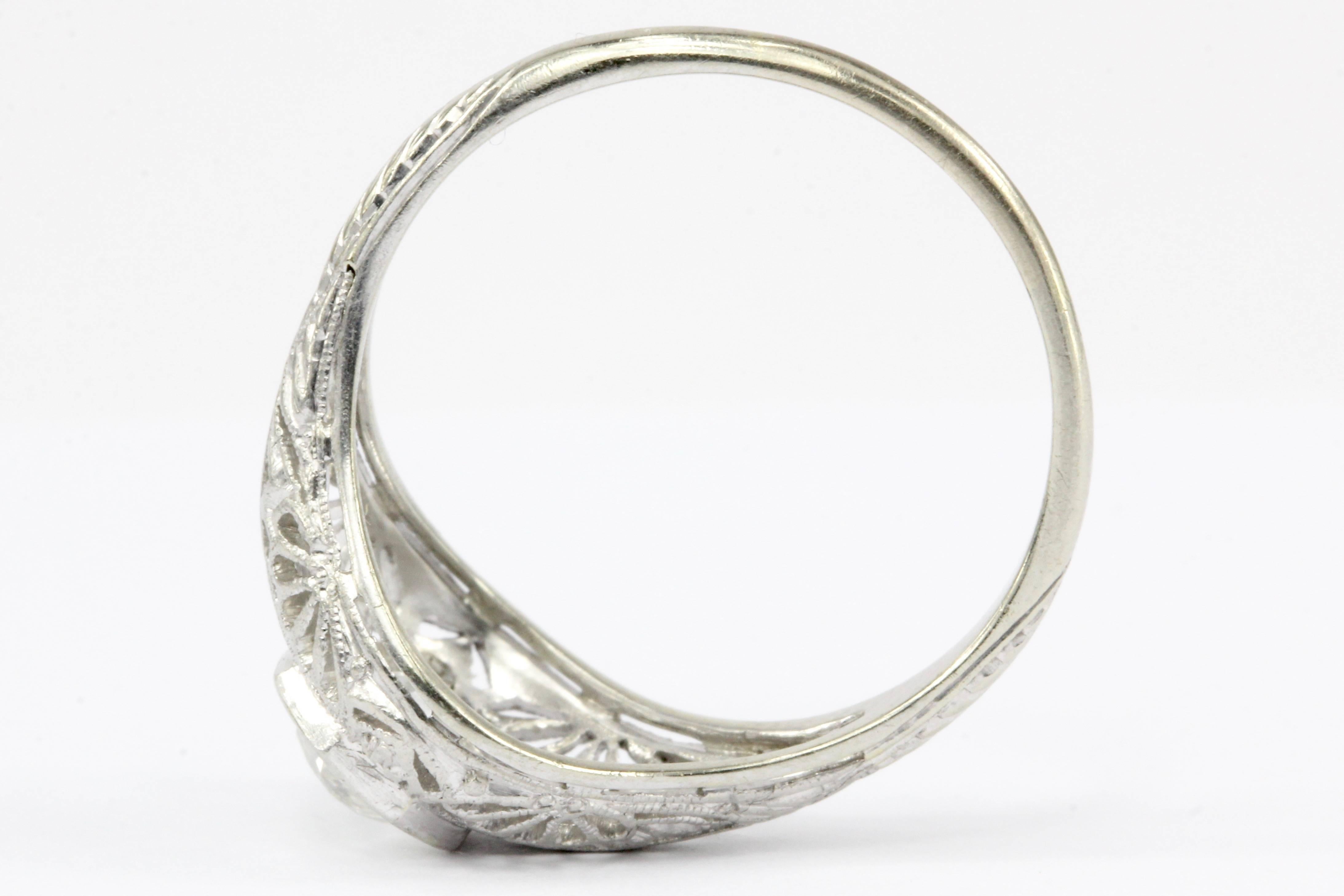 Women's Art Deco 19 Karat White Gold Diamond Filigree Engagement Ring