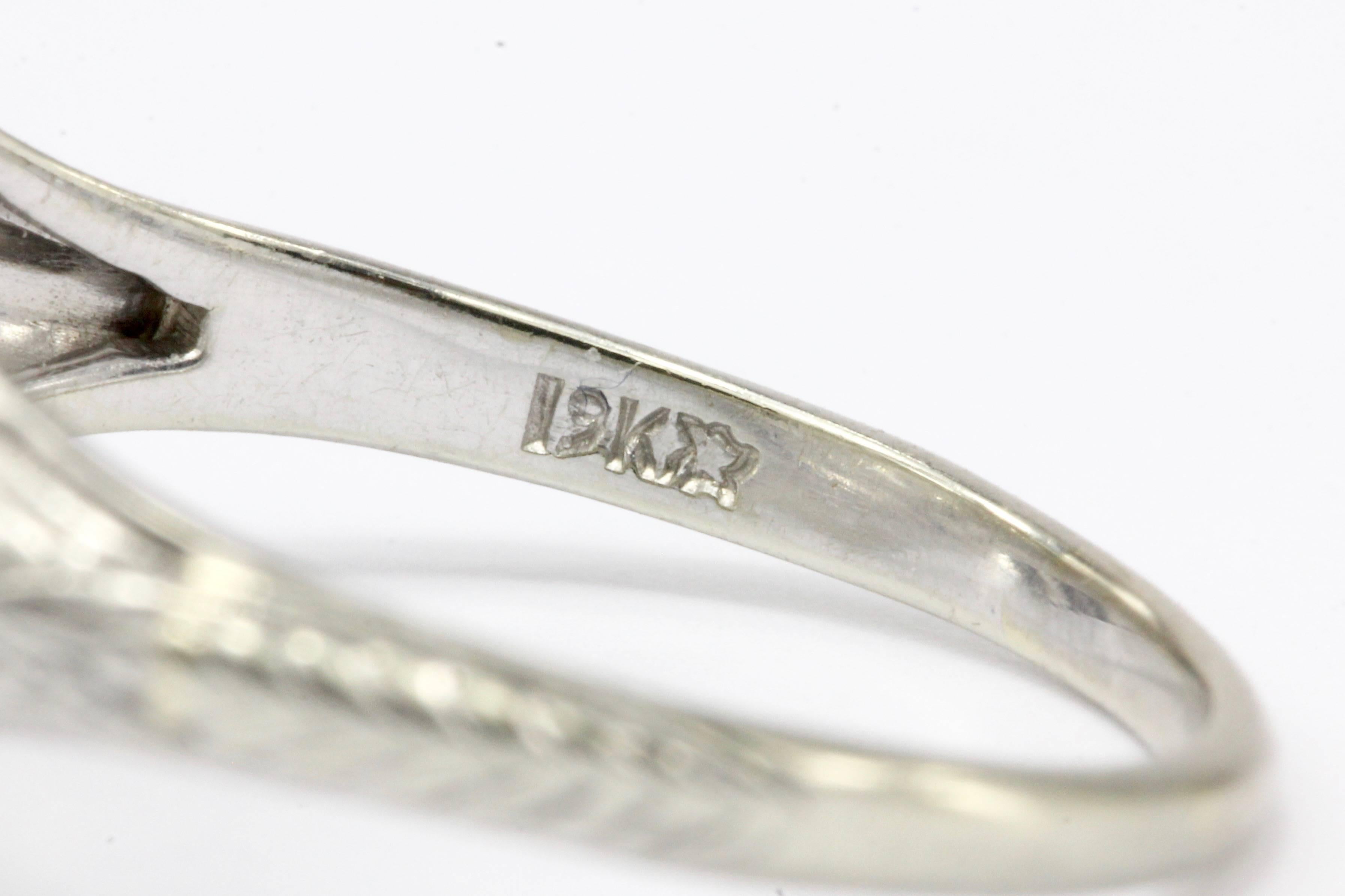 Art Deco 19 Karat White Gold Diamond Filigree Engagement Ring 1