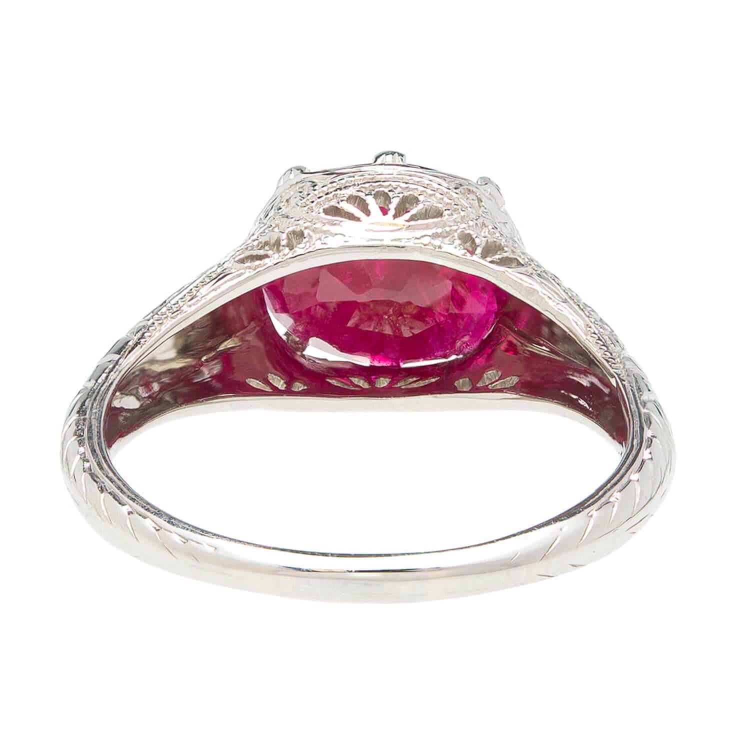 Art Deco 19k White Gold Ruby Ring 2.51ctw In Good Condition In Narberth, PA