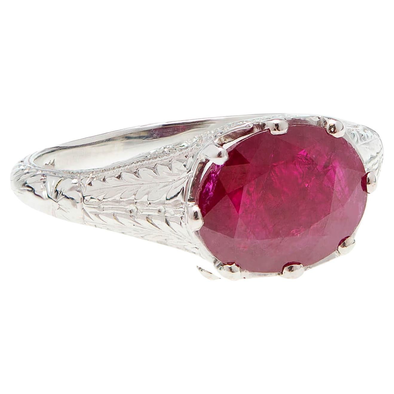 Art Deco 19k White Gold Ruby Ring 2.51ctw