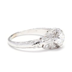 Art Deco 1ctw Diamond Engagement Ring, 18k White Gold, Ring Size 5