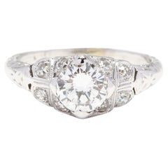 Art Deco 1ctw Diamond Engagement Ring, 18k White Gold, Ring Size 5