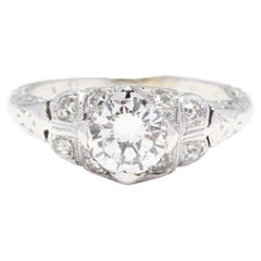 Art Deco 1ctw Diamond Engagement Ring, 18k White Gold, Ring Size 5