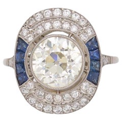 2, 55 carats L/M-Si diamond and sapphires Art déco ring 