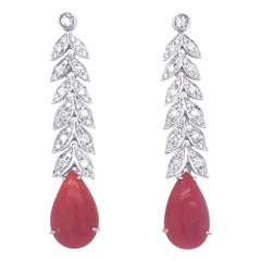 Art Deco 2 Carat Diamond Aka Coral Gold Drop Earrings, 1930s