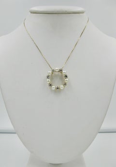 Art Deco 2 Carat Diamond Flawless Pearl Circle Pendant Old European Cut Diamonds