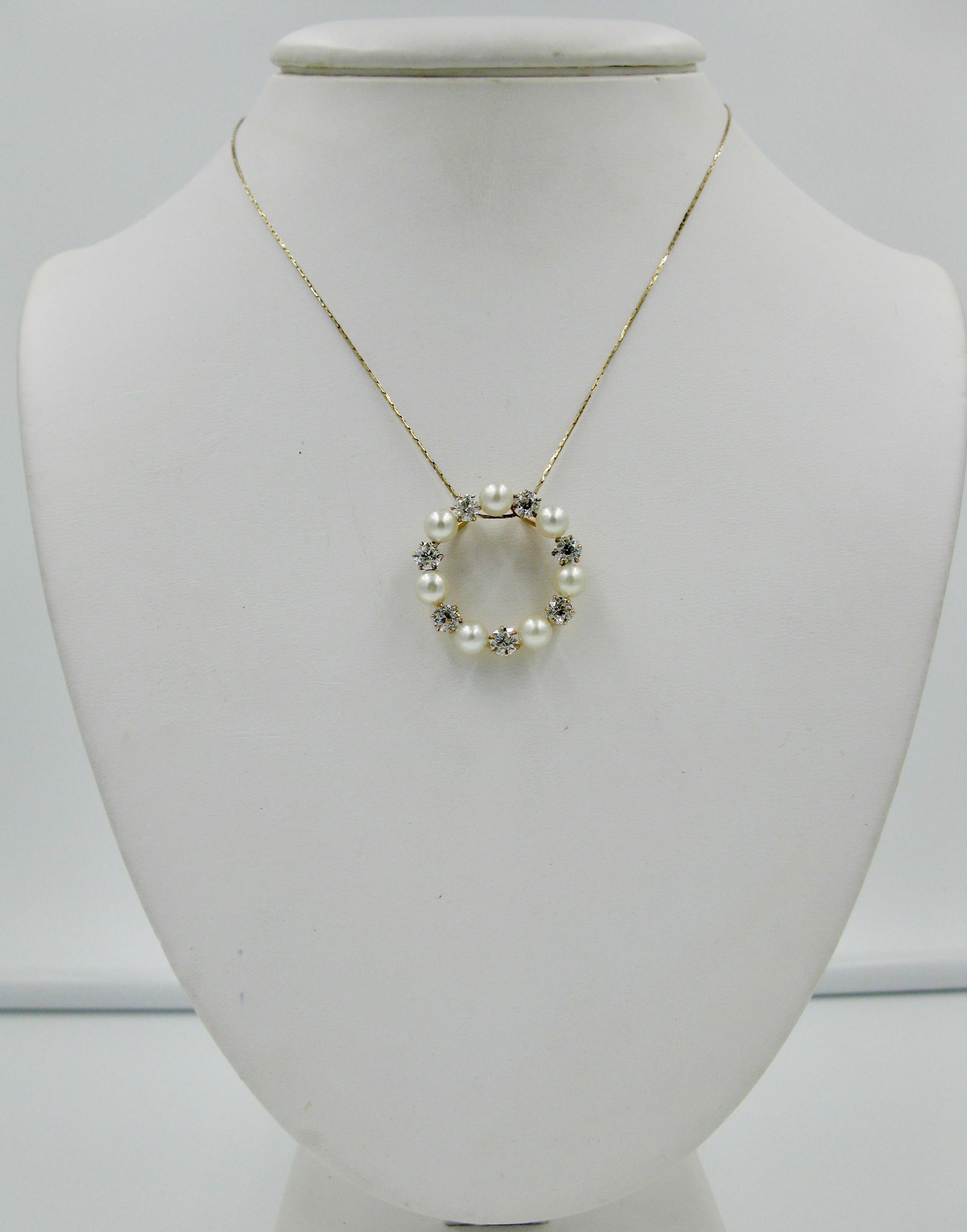 Art Deco 2 Carat Diamond Flawless Pearl Circle Pendant Old European Cut Diamonds For Sale 2