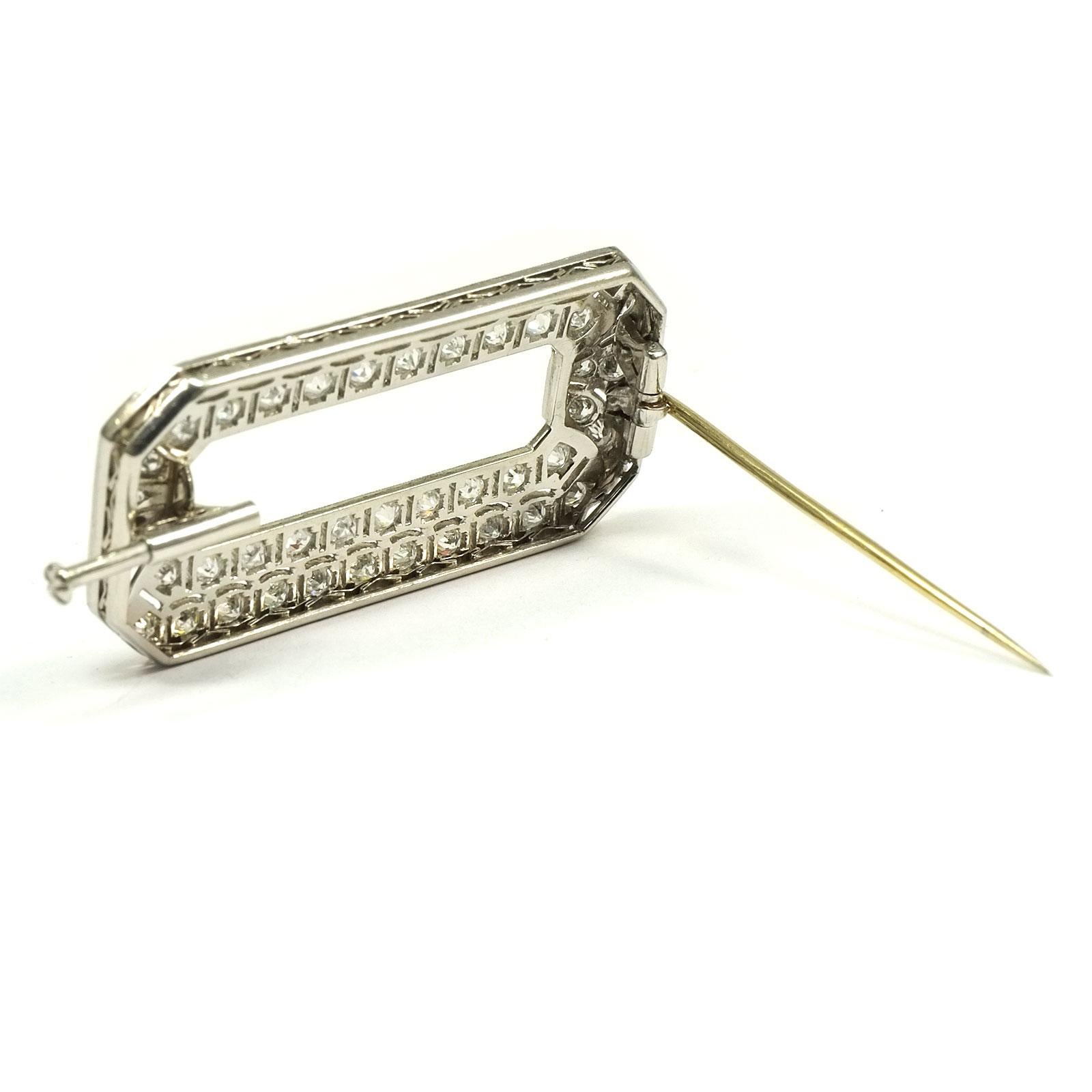 Women's or Men's Art Deco 2 Carat Diamond Platinum Buckle Brooch, circa 1920