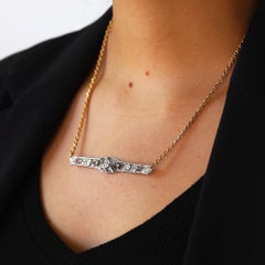 Art Deco 2 Carat Diamond & Sapphire Filigree Bar Necklace