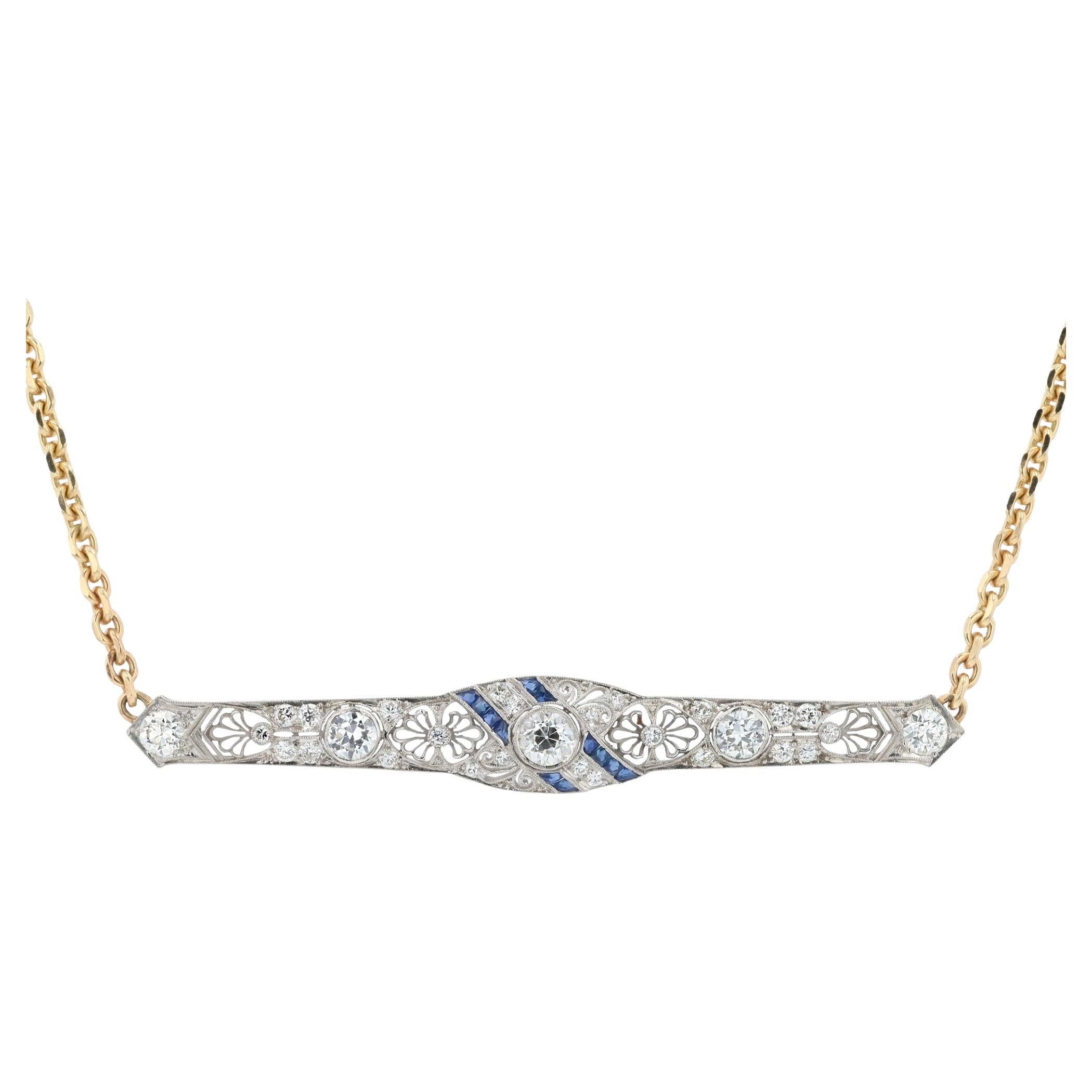 Collier filigrane Art déco avec diamants et saphirs de 2 carats