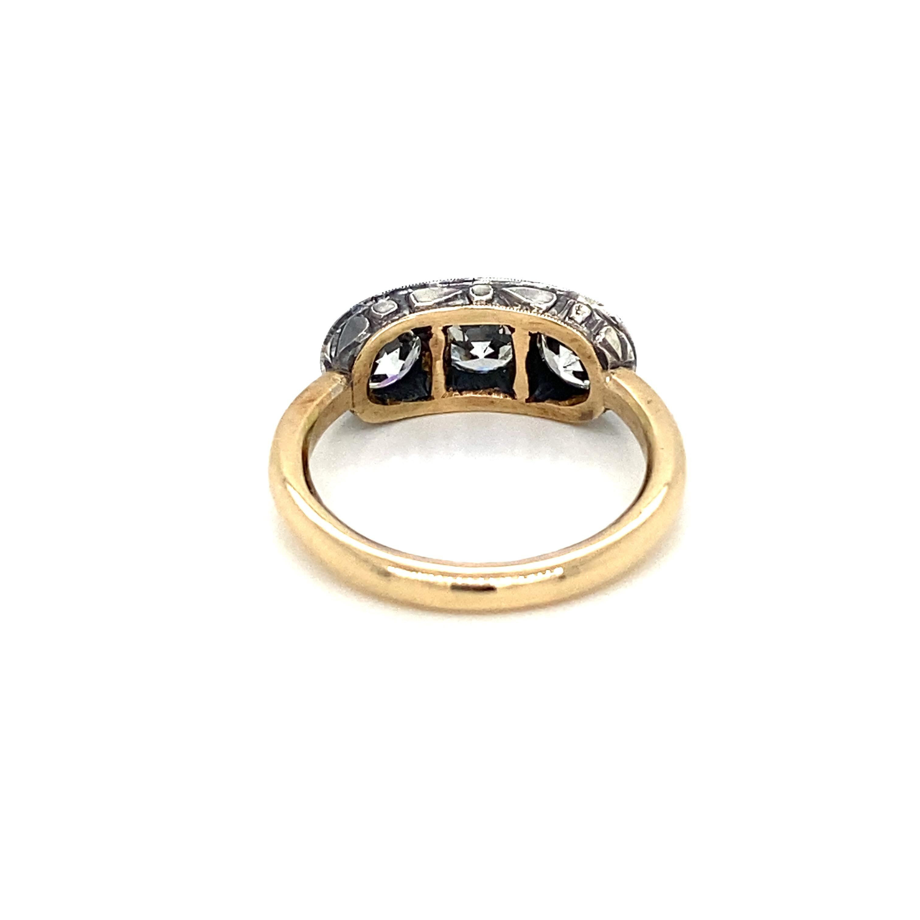 Art Deco 2 Carat Diamond Three-Stone Engraved Ring 6
