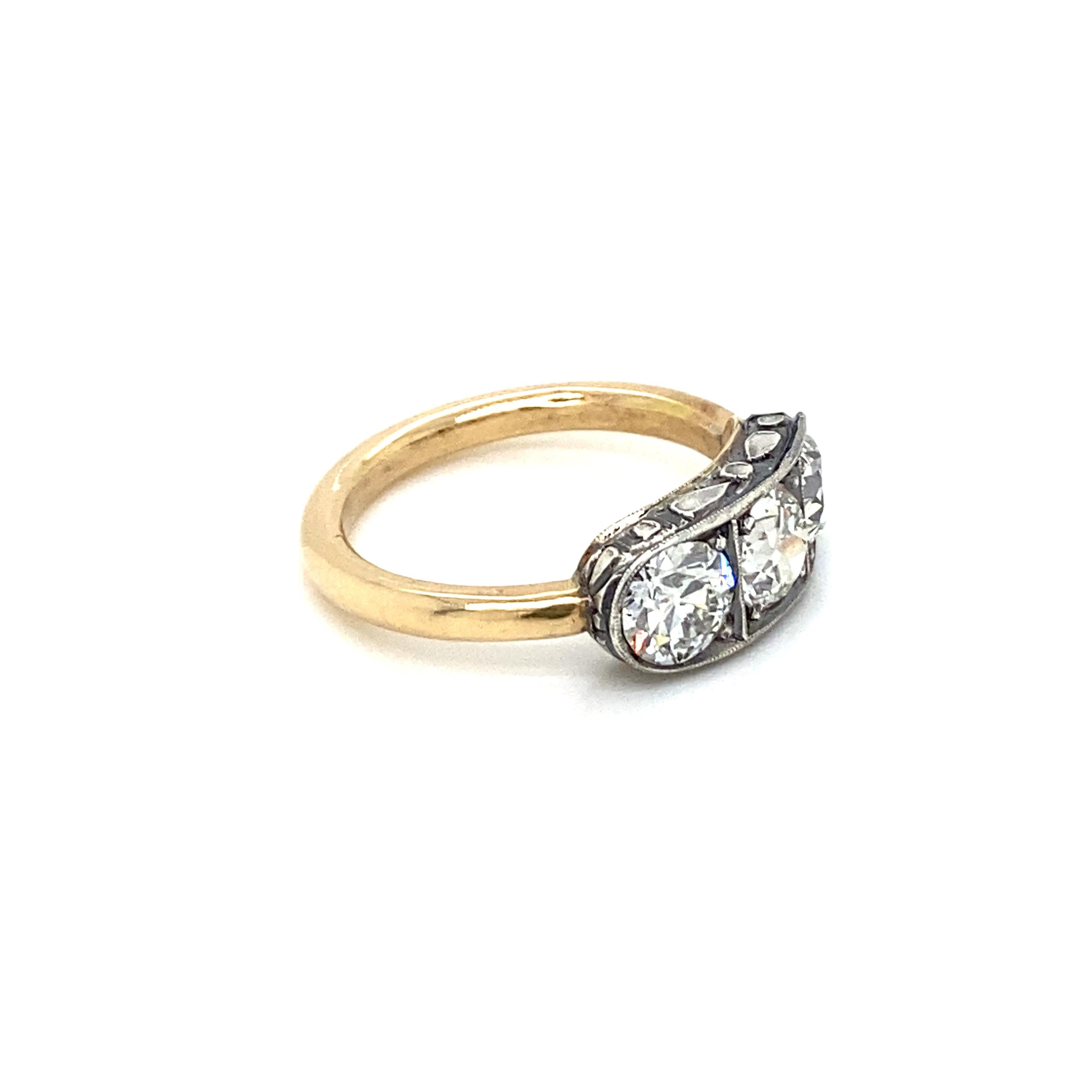 Women's Art Deco 2 Carat Diamond Three-Stone Engraved Ring