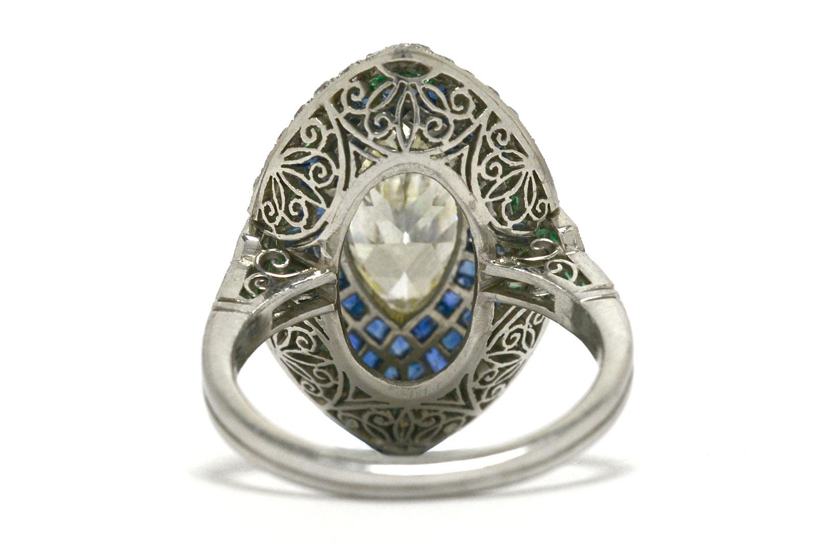 Women's Art Deco 2 Carat Marquise Diamond Platinum Long Navette Cocktail Engagement Ring