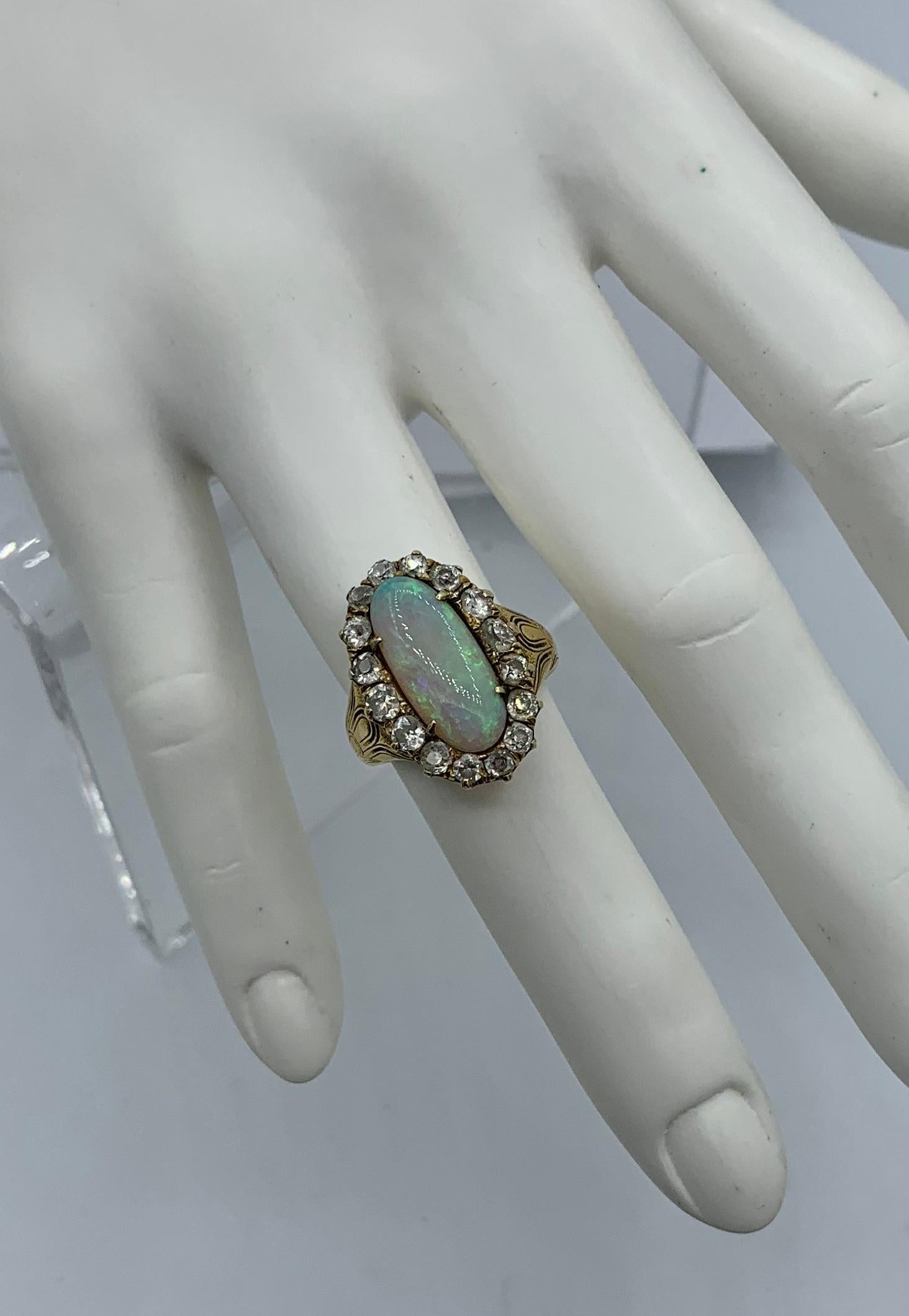 Art Deco 2 Carat Opal Old Mine Diamond Ring 18K Antique Wedding Engagement Ring 6