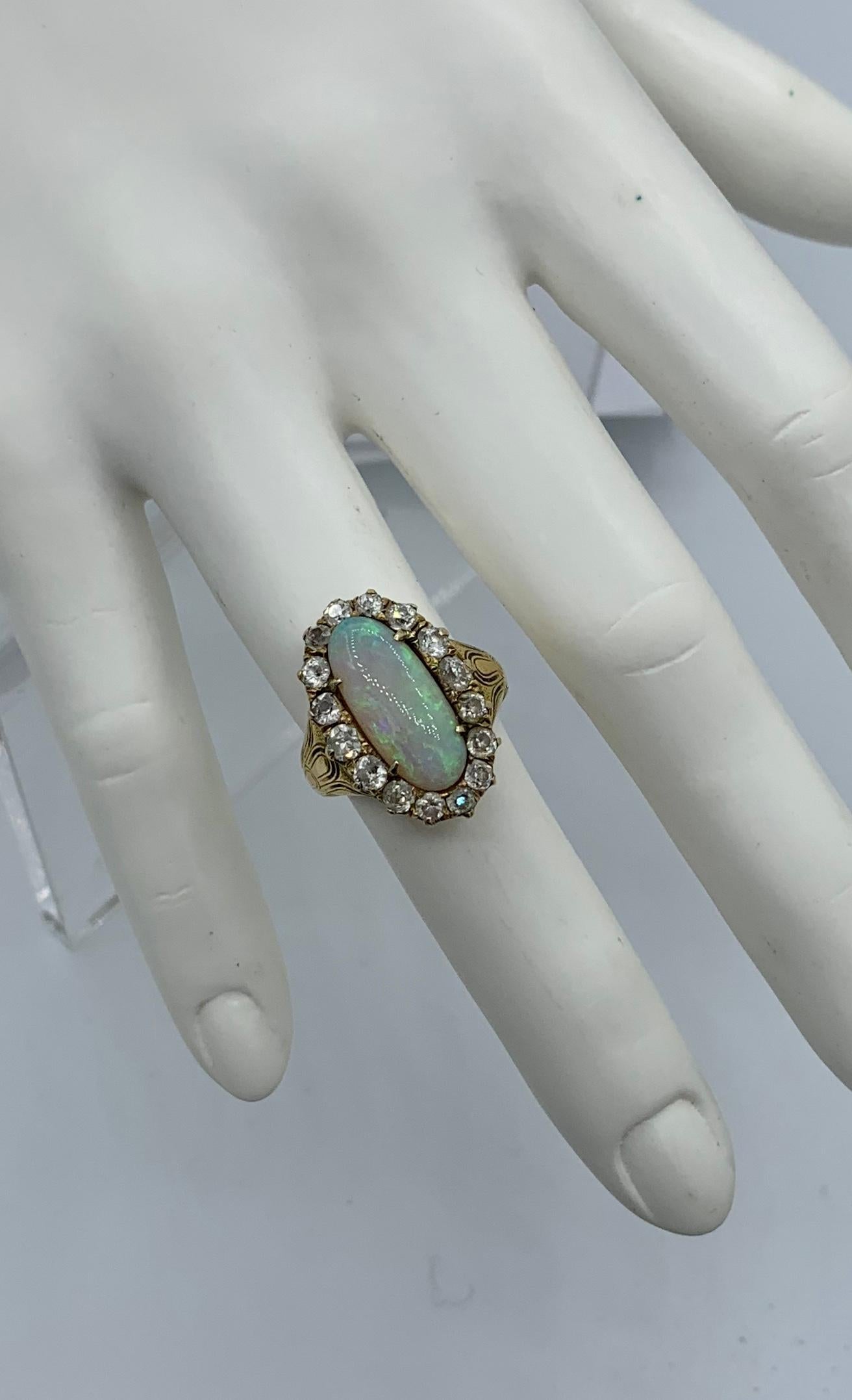 Art Deco 2 Carat Opal Old Mine Diamond Ring 18K Antique Wedding Engagement Ring 7