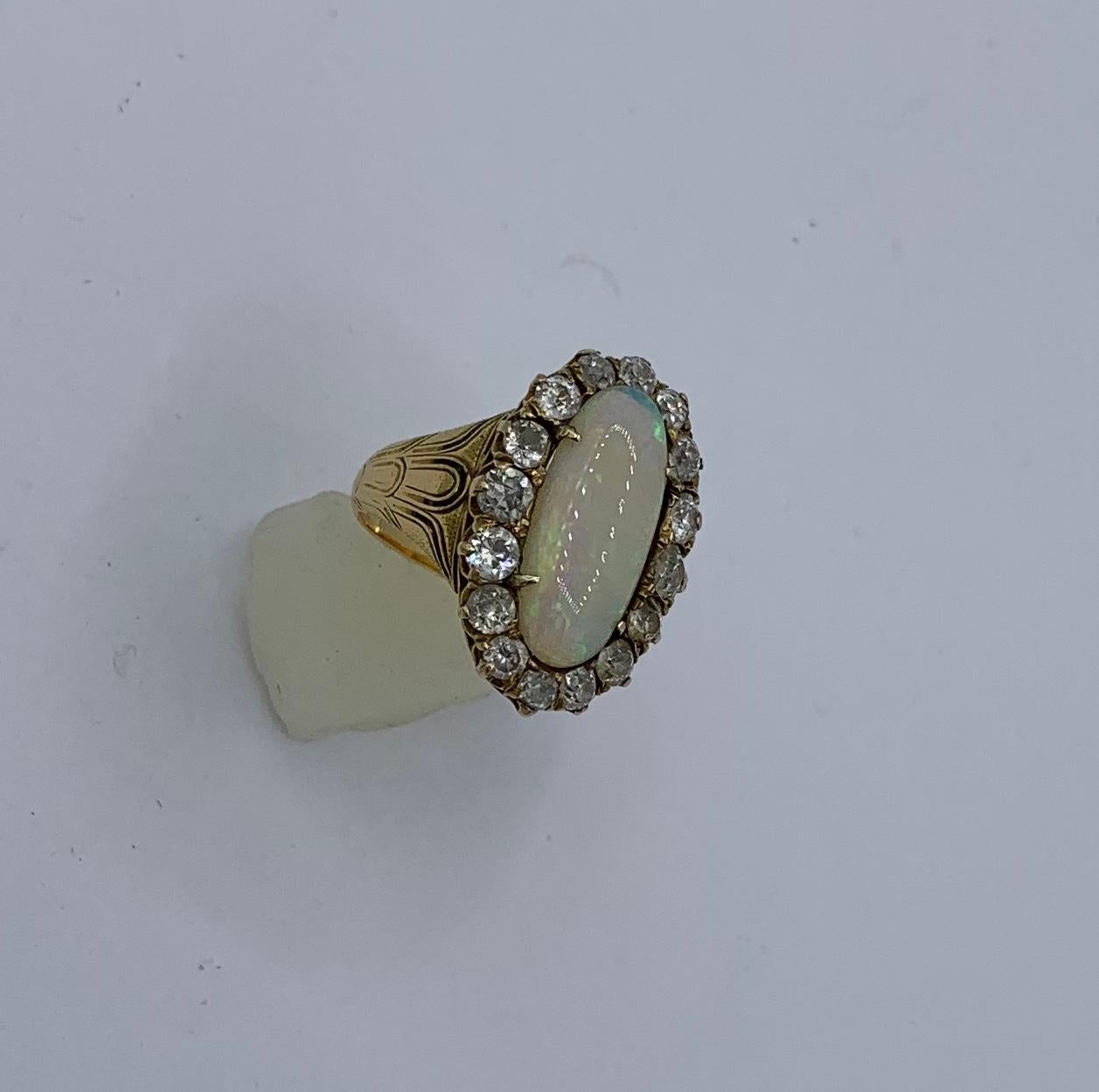 Art Deco 2 Carat Opal Old Mine Diamond Ring 18K Antique Wedding Engagement Ring 8