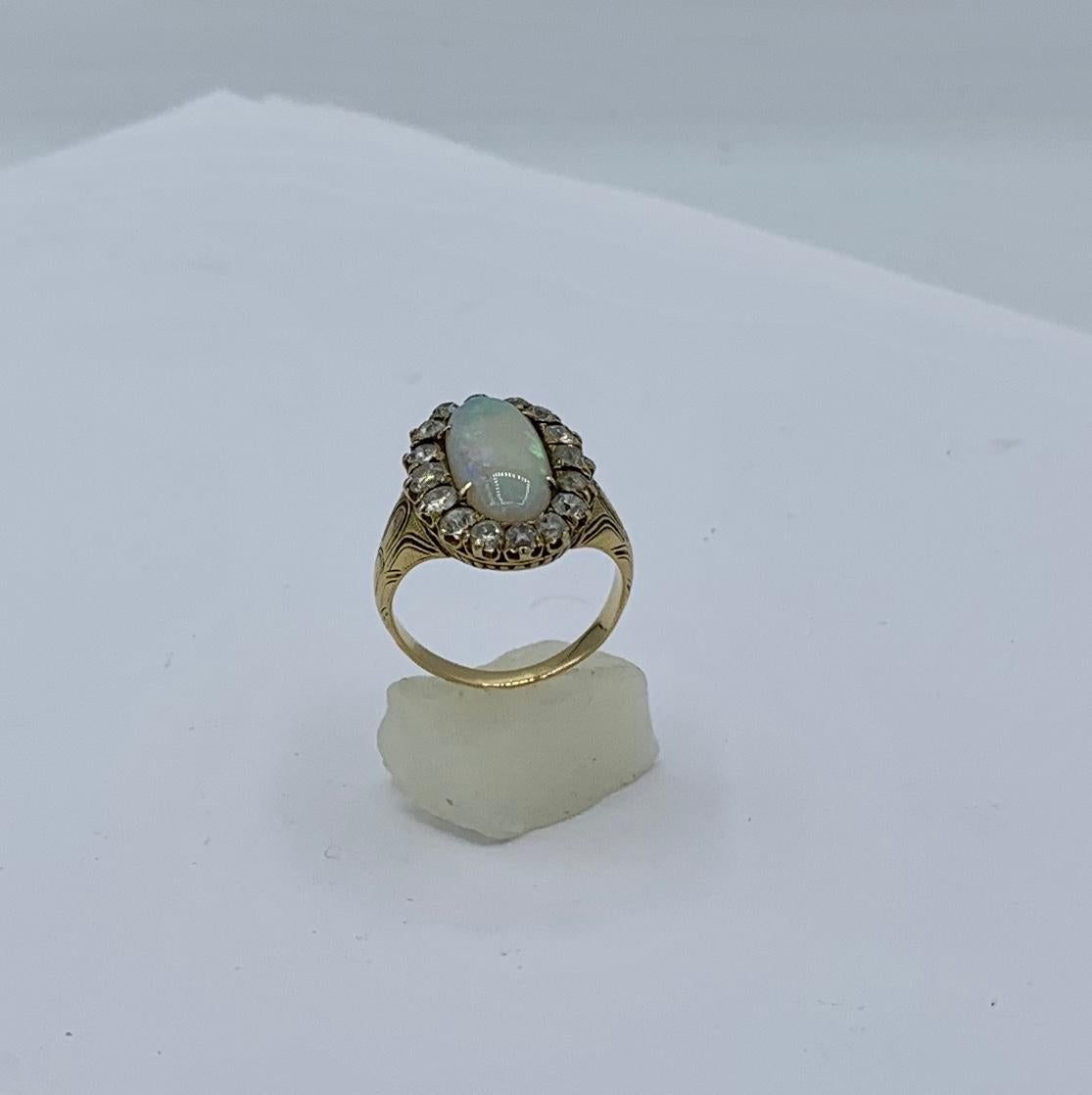 Art Deco 2 Carat Opal Old Mine Diamond Ring 18K Antique Wedding Engagement Ring 9