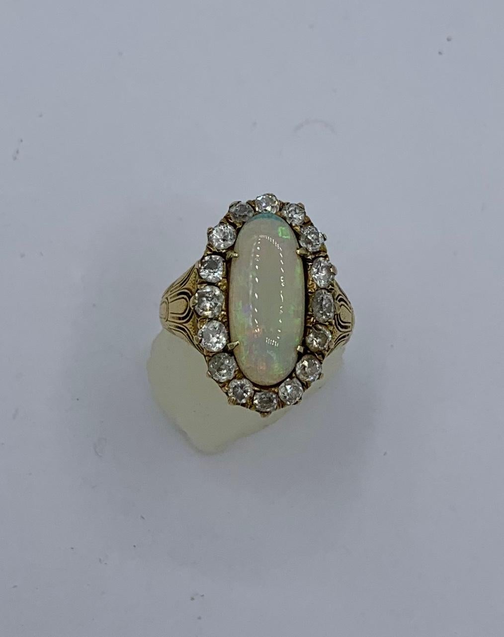 Art Deco 2 Carat Opal Old Mine Diamond Ring 18K Antique Wedding Engagement Ring 2
