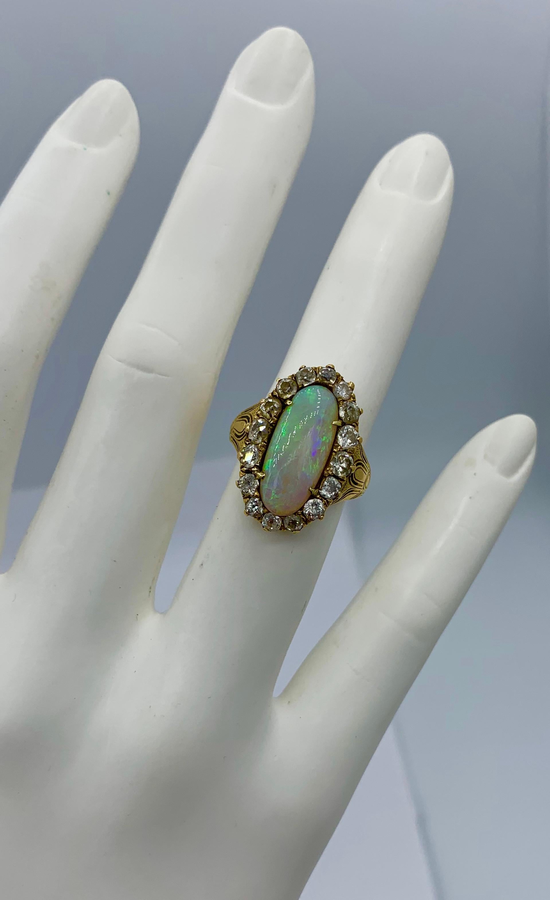Art Deco 2 Carat Opal Old Mine Diamond Ring 18K Antique Wedding Engagement Ring 3