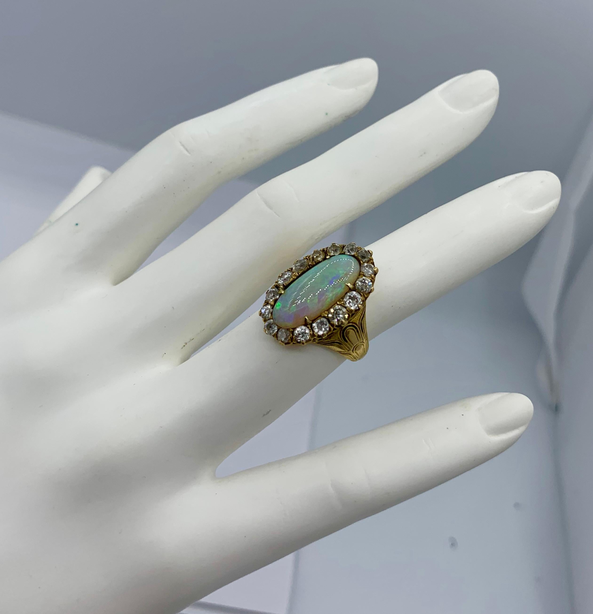 Art Deco 2 Carat Opal Old Mine Diamond Ring 18K Antique Wedding Engagement Ring 4