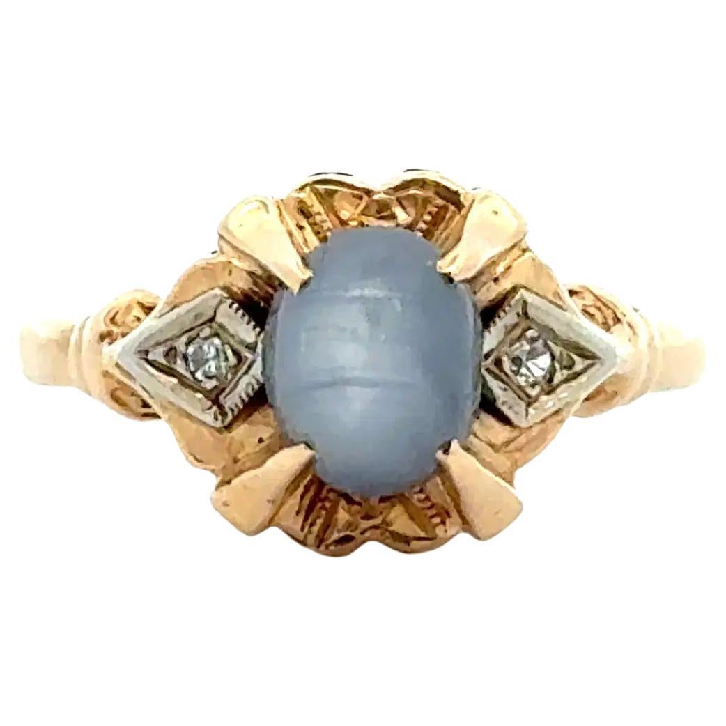 Art Deco 2 Carat Star Sapphire and Diamond Vintage Gold Ring For Sale