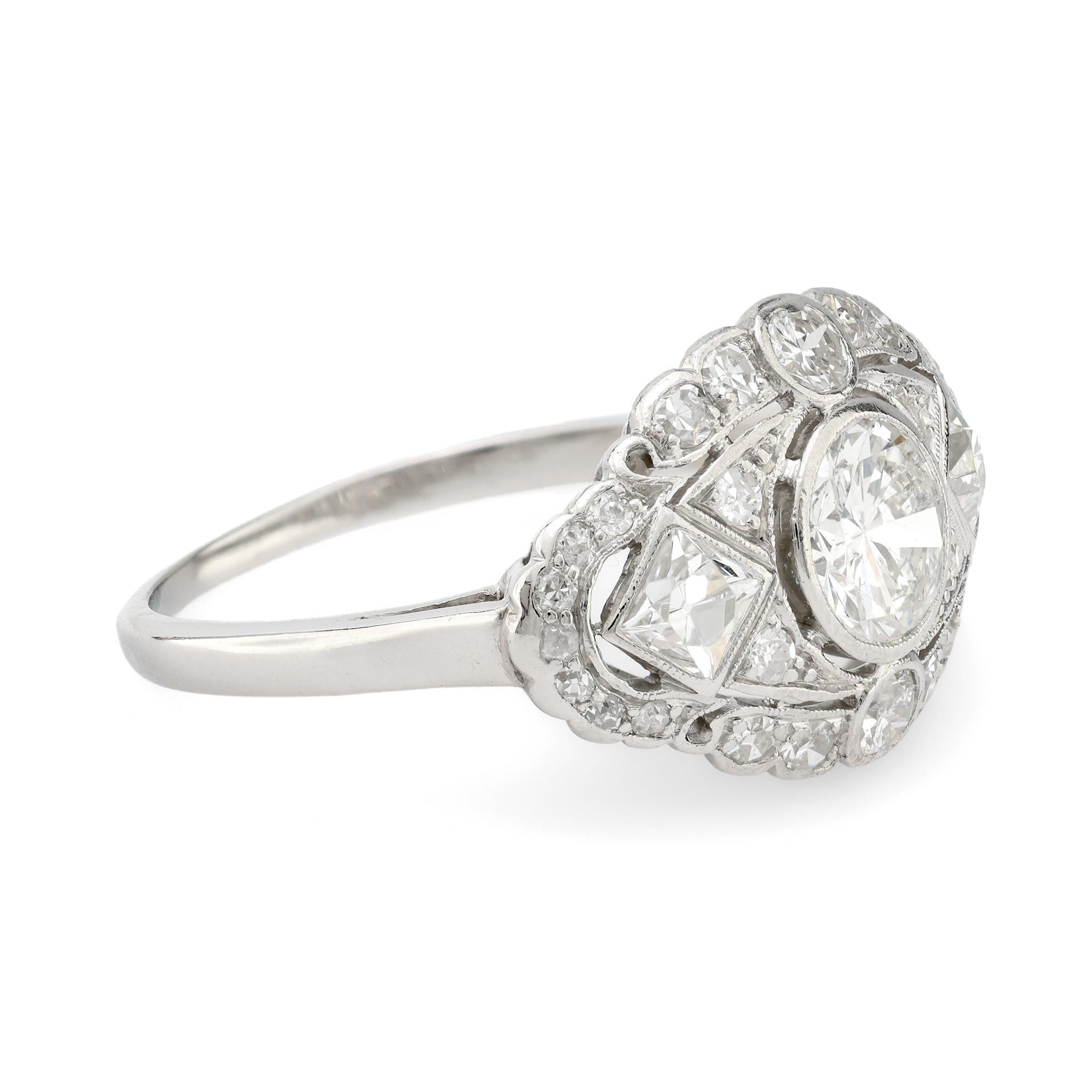 Old European Cut Art Deco 2 carat total weight diamond platinum ring