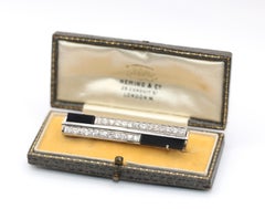 Art Deco 2 Carats Diamonds Onyx Platinum Brooch Boxed Unisex, 1920