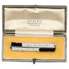 Art Deco 2 Carats Diamonds Onyx Platinum Brooch Boxed Unisex, 1920