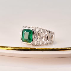 Art Deco 2 Ct Natural Emerald Diamond Half Eternity Band Emerald Engagement Ring