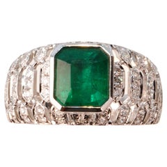 Art Deco 2 Ct Natural Emerald Diamond Half Eternity Band Emerald Engagement Ring