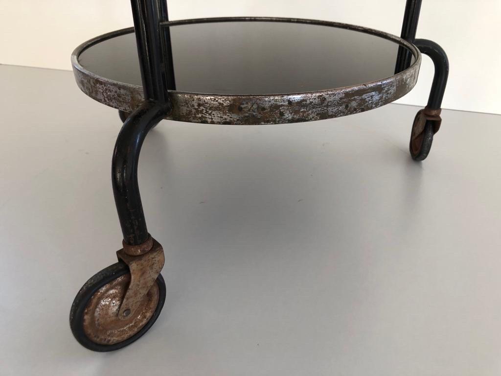 Art Deco 2-layer Glass Rare Rolling Bar Cart, 1940s, Italy For Sale 4