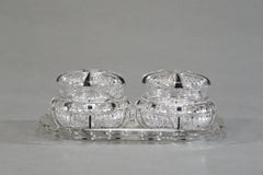 Art Deco 2 Pc. Commode en cristal taillé et émail noir avec plateau