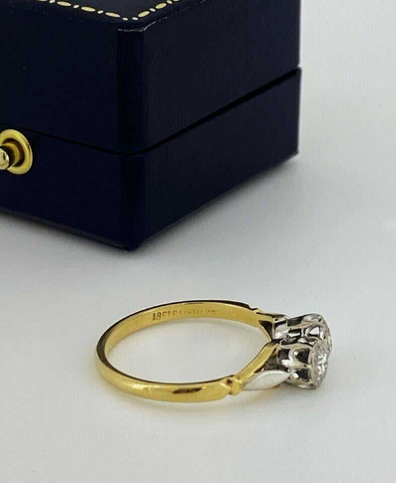 Stone Stone 2 pierres 0.30ct Old-European Cut Diamond Ring en or 18K et platine Pour femmes en vente