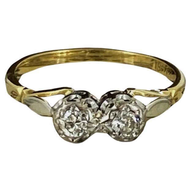 Art-Deco 2-Stone 0.30ct Old-European Cut Diamond Ring in 18K Gold & Platinum
