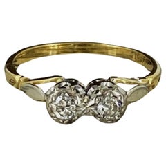 Art-Deco 2-Stein 0,30ct Old-European Cut Diamantring in 18K Gold & Platin