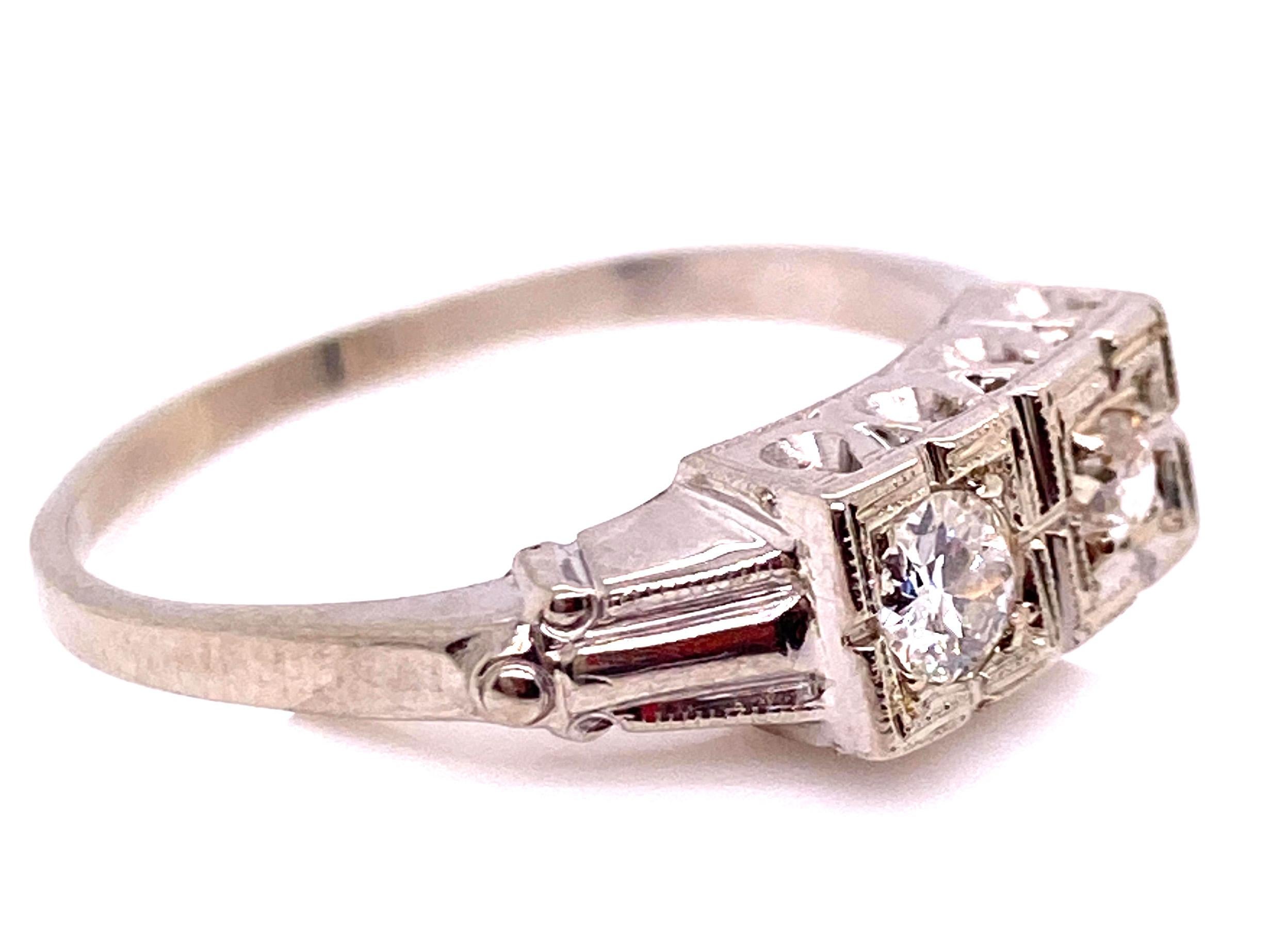 Old European Cut Art Deco 2 Stone Diamond Ring .26ct Old Euro Antique Band 14k Original 1930s For Sale