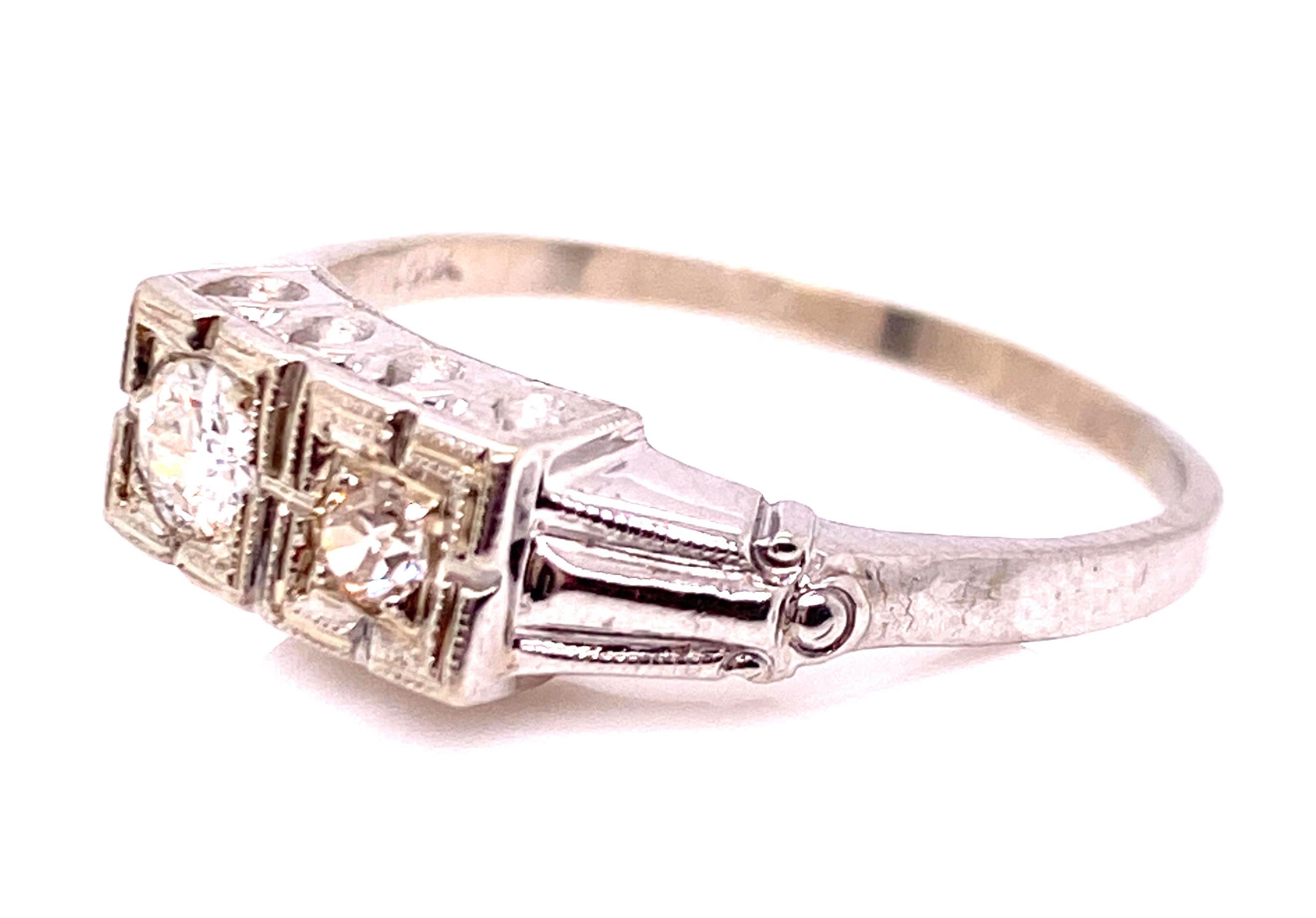 Art Deco 2 Stone Diamond Ring .26ct Old Euro Antique Band 14k Original 1930s In Excellent Condition For Sale In Dearborn, MI