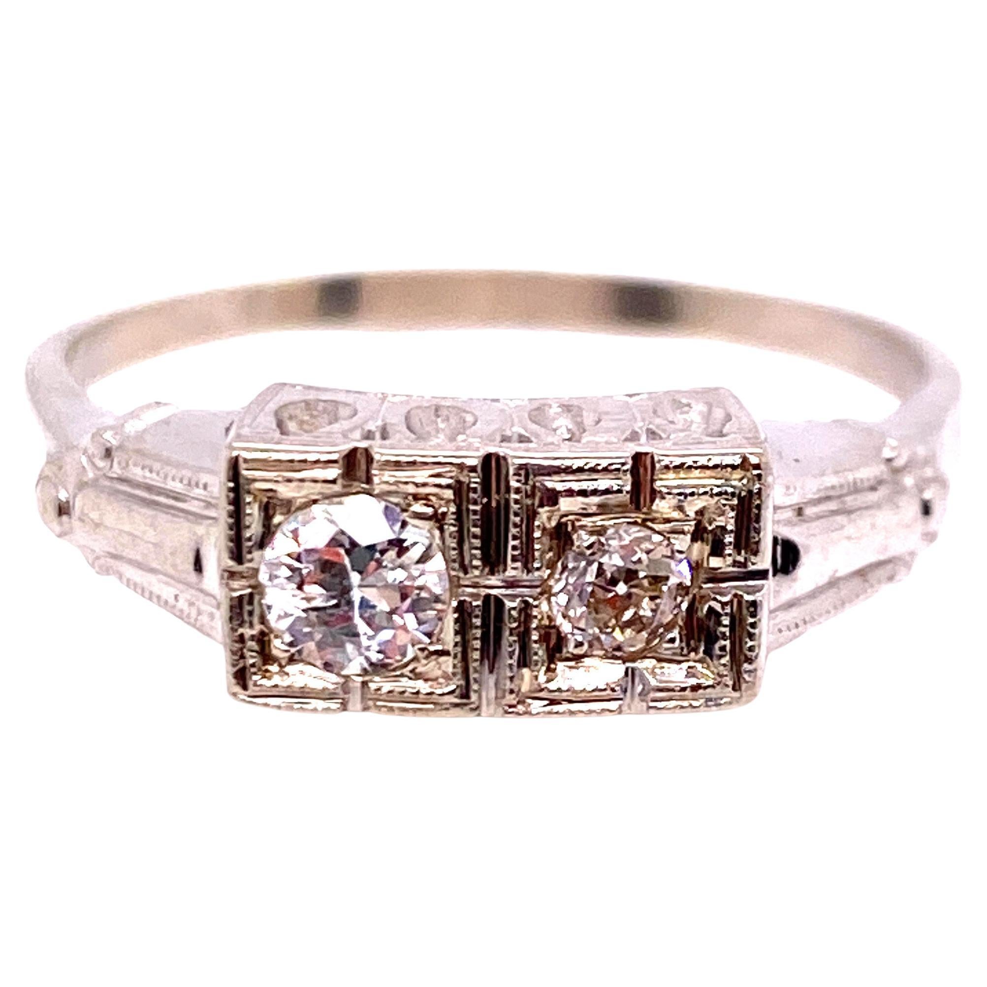 Art Deco 2 Stone Diamond Ring .26ct Old Euro Antique Band 14k Original 1930s en vente