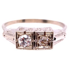 Art Deco 2 Stone Diamond Ring .26ct Old Euro Antique Band 14k Original 1930s