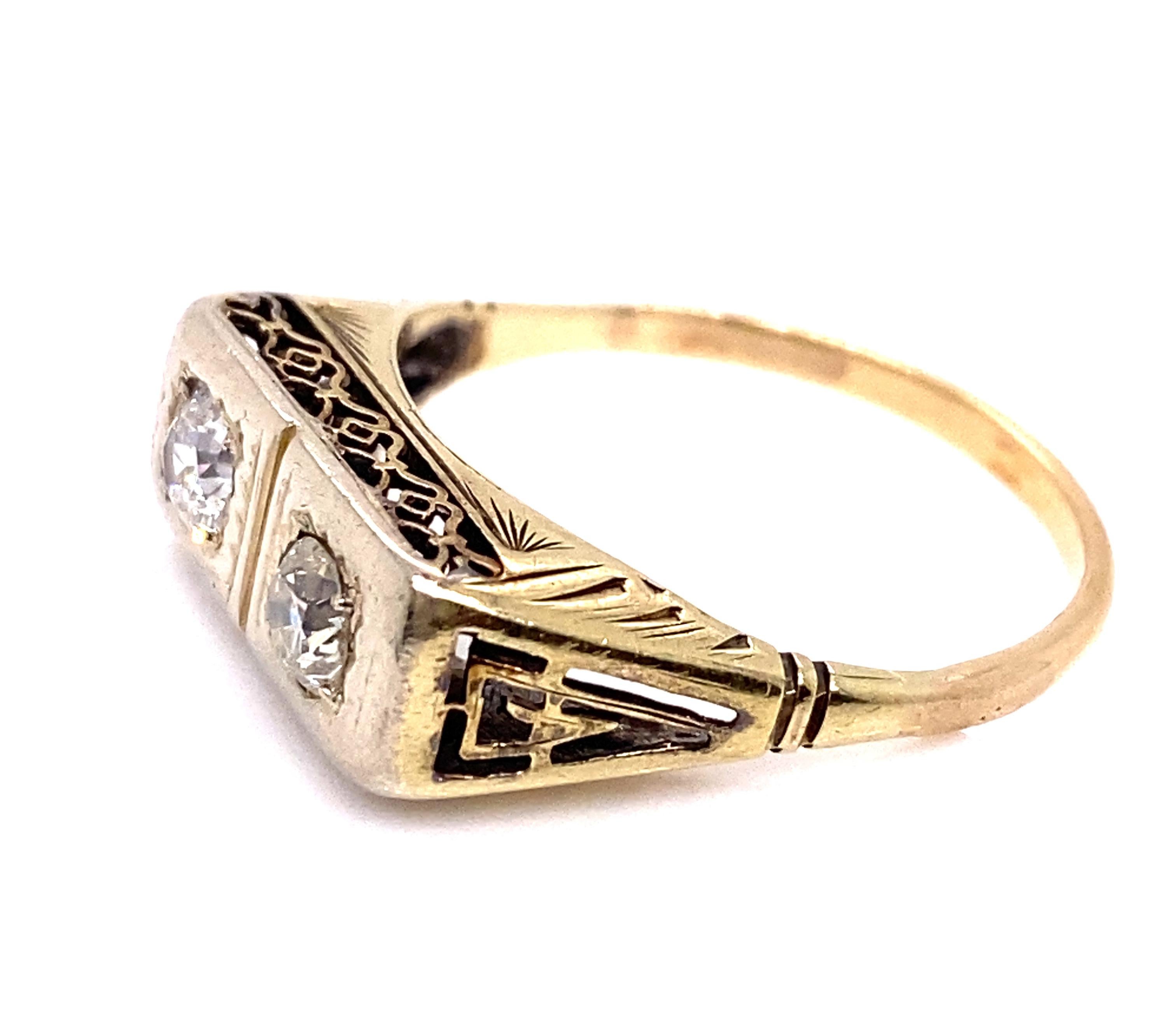 Art Deco 2 Stone Diamond Ring .40ct Old European Cut Original 1920's Antique 14K In Good Condition In Dearborn, MI