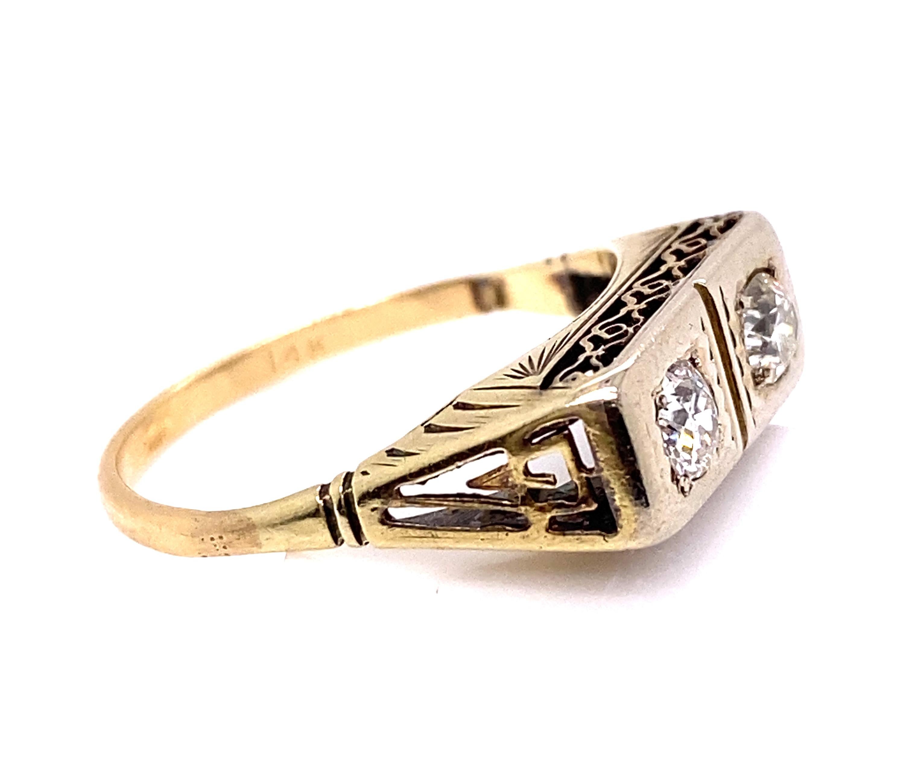 Women's Art Deco 2 Stone Diamond Ring .40ct Old European Cut Original 1920's Antique 14K