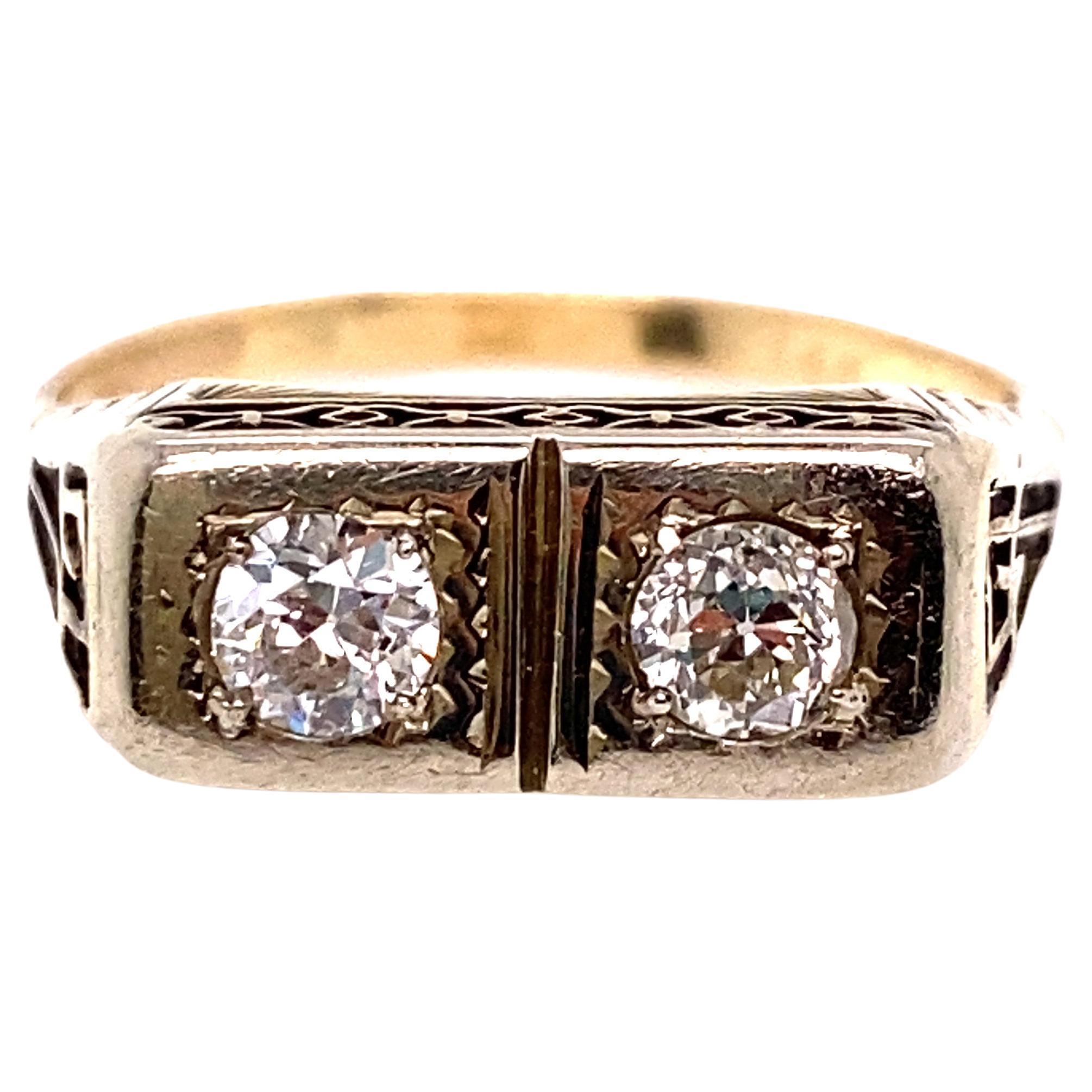 Art Deco 2 Stone Diamond Ring .40ct Old European Cut Original 1920's Antique 14K