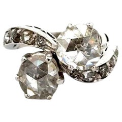 Bague bypass Moi et Toi Art déco en or croisée avec 2 diamants taille rose